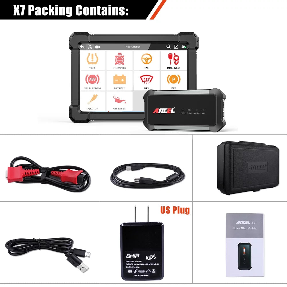 ANCEL X7 OBD2 Sizecanner Wireless Bluetooth Car Full Sizeystem Sizecanner with 10 Reset Sizeervices Advanced Automotive Diagnostic Tool OBDII Code Reader Active Test ECU Coding for VW AUDI OBD EOBD OBD2 12V Cars