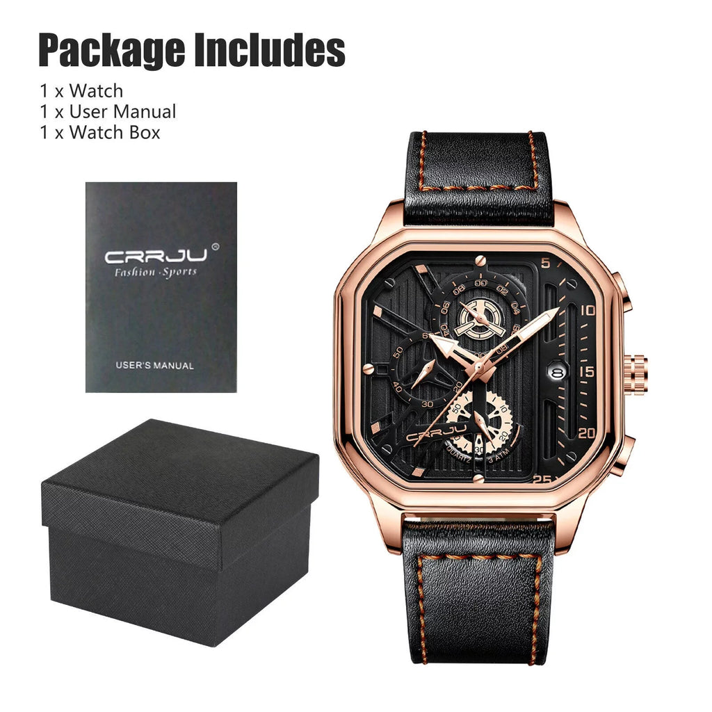 Waterproof Men's Quartz Watch Leather Luminous Business Date Chronograph Luxury