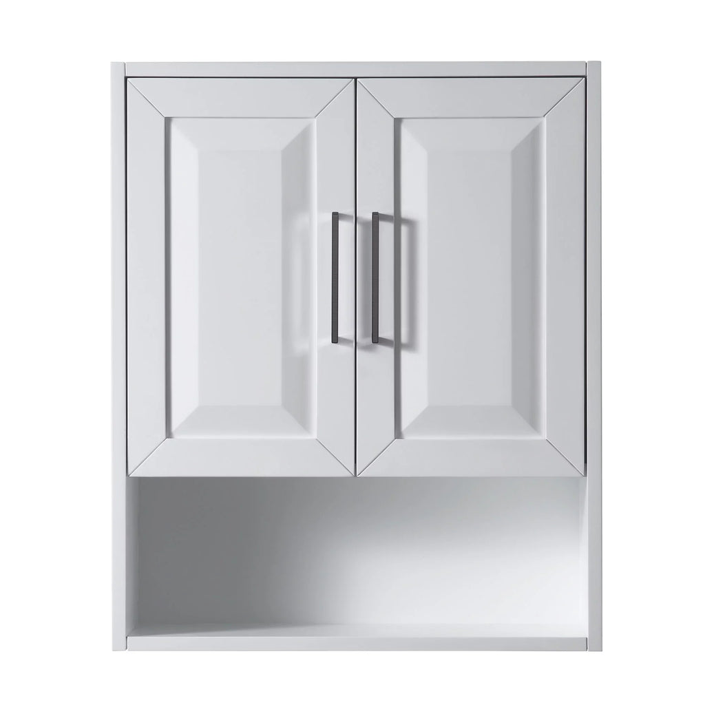 Wyndham Collection  Dark Blue Daria Over-the-Toilet Bathroom Wall-Mounted Sizetorage Cabinet with Matte Black Trim