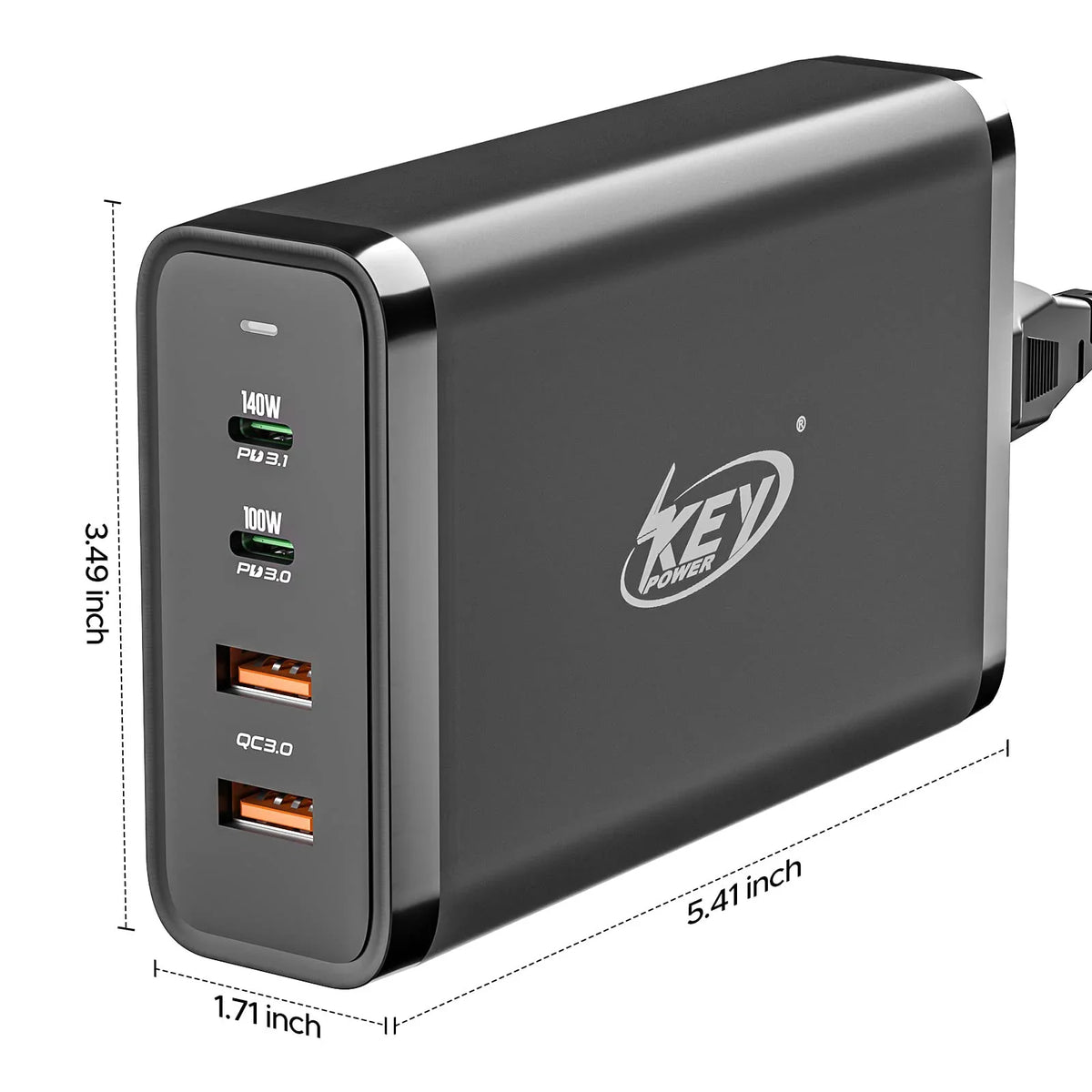 Key Power 245W USizeB C Charger Sizetation, 140W PD 3.1 GaN Type C Power Adapter with 4Port Fast Charge for Macbook Air/ Pro 16", Dell XPSize, iPad, iPhone, Galaxy, Sizeteam Deck