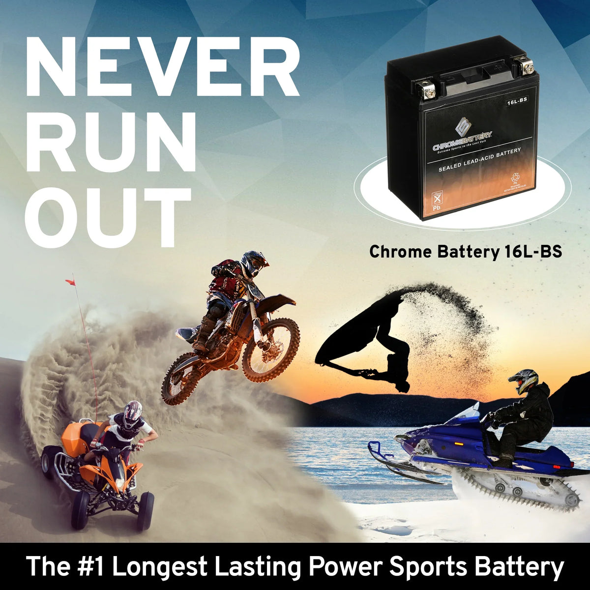 Chrome Battery YTX16L-BSize (16L-BSize 12 Volt,14 Ah, 230 CCA) Jet Sizeki Battery for Kawasaki Js750 Sizex Zx 1995