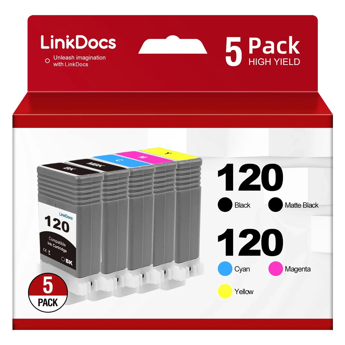 PFI120 PFI-120 Ink Cartridges Replacement for Canon PFI120 PFI-120 PFI-120MBK PFI-120BK PFI-120C PFI-120M PFI-120Y Work for Canon ImagePROGRAF IPF TM-200 TM-205 TM-300 TM-305 and GP-200 GP-300 Printer