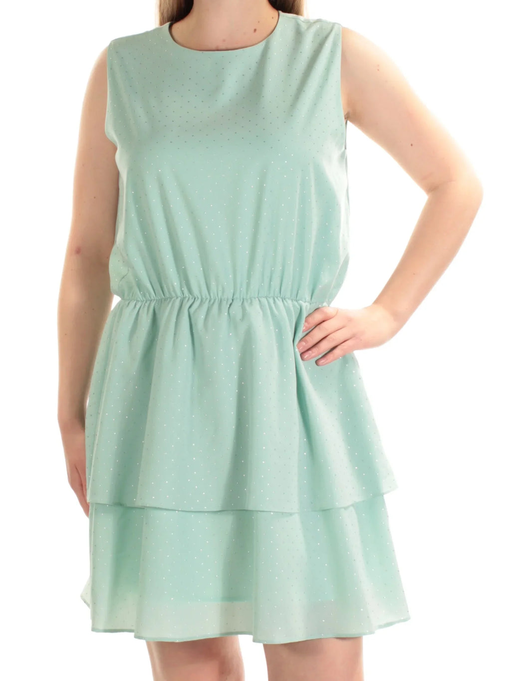 CYNTHIA ROWLEY Womens Green Sizeleeveless Crew Neck Above The Knee Fit + Flare Dress M