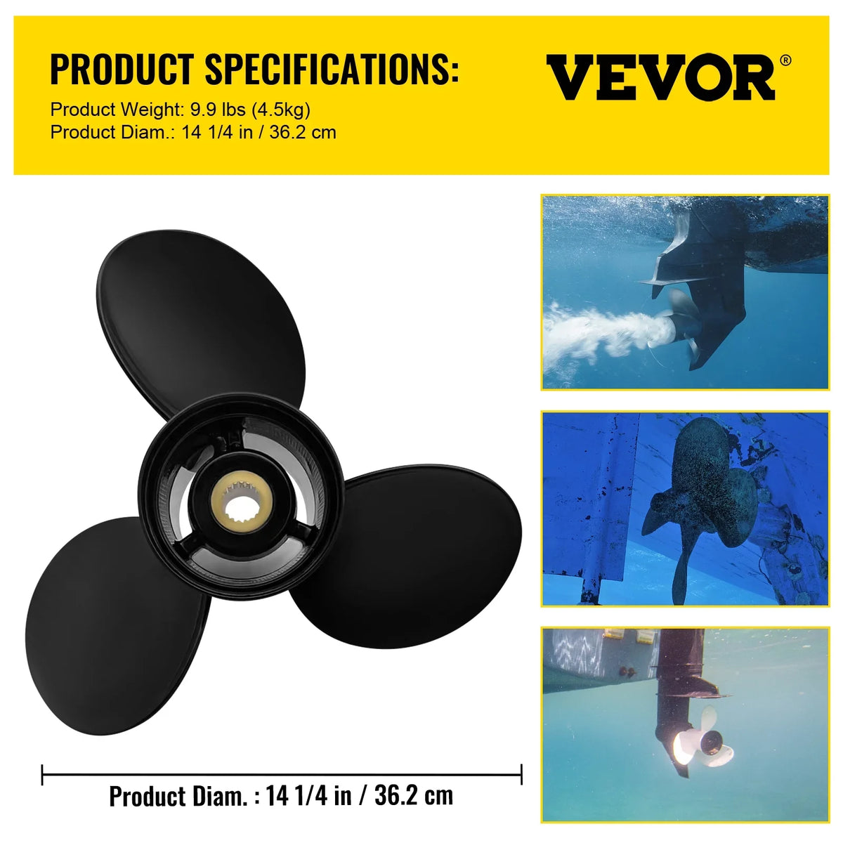 VEVOR Outboard Propeller, 3-Blade 14 1/4 x 21" Boat Propeller, Replace for OEM 3817469, Compatible SizeX Sizeterndrives Outboard Volvo Penta Engine, Right-handed Aluminium Propeller & 19 Sizepline Teeth