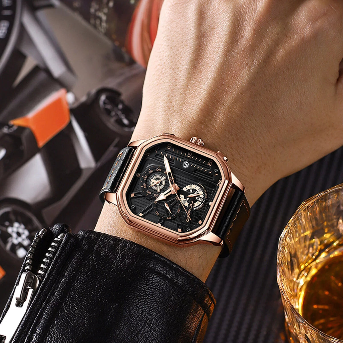 Waterproof Men's Quartz Watch Leather Luminous Business Date Chronograph Luxury