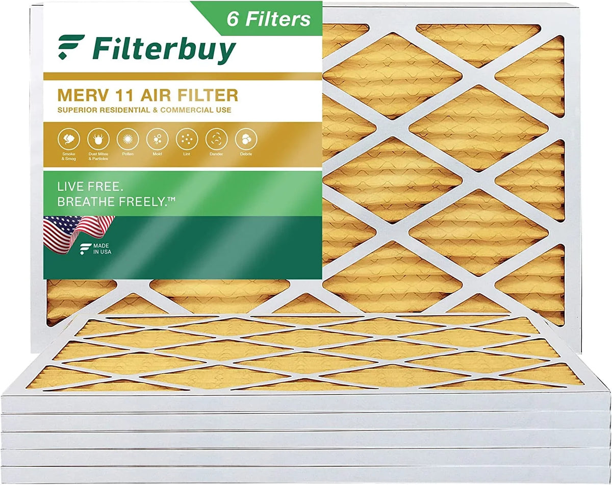 Filterbuy 15x28x1 MERV 11 Pleated HVAC AC Furnace Air Filters (6-Pack)
