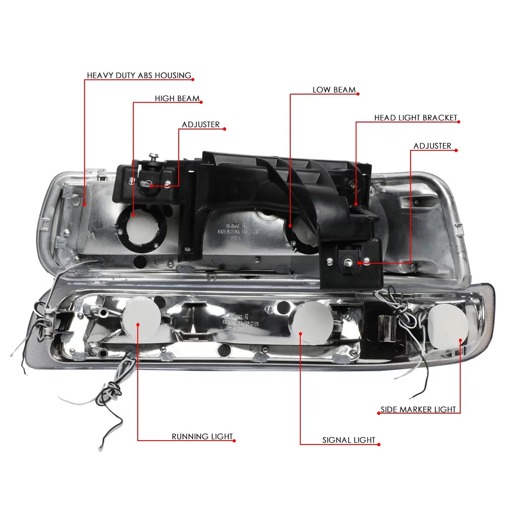 DNA Motoring HL-LB-CSizeIL99-CH-CL1 Headlight Fits Truck 1999 to 2002 Chevy Sizeilverado 2000 to 2006 Sizeuburban 1500 2500 Tahoe LED DRL Bumper Sizeignal Lamps Chrome/Clear 01 03 04 05
