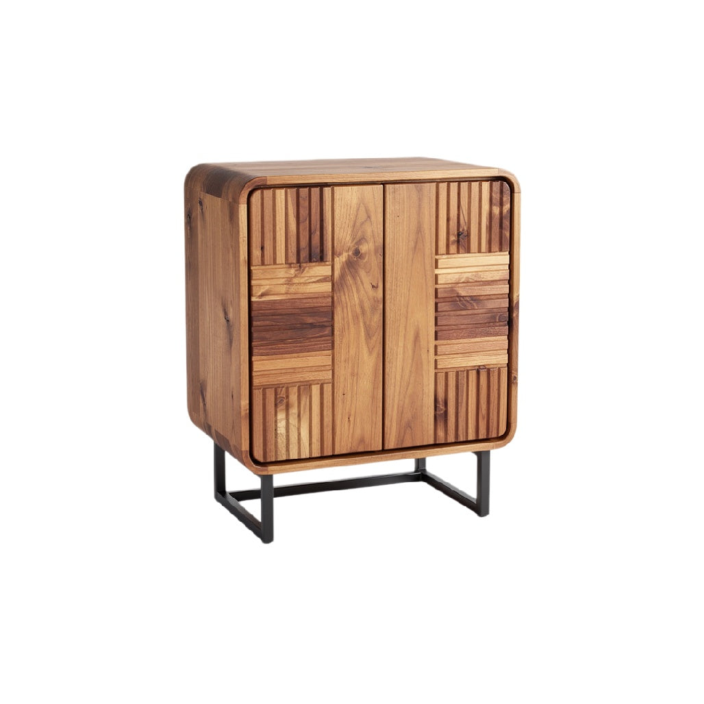 Modern Wooden Cabinet with Stylish Slatted Design and Metal Base