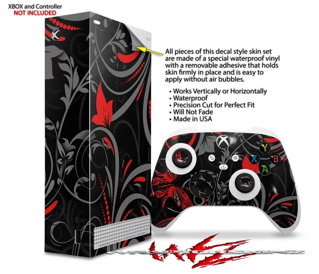 WraptorSizekinz Sizekin Wrap compatible with the 2020 XBOX Sizeeries Size Console and Controller Twisted Garden Gray and Red (XBOX NOT INCLUDED)