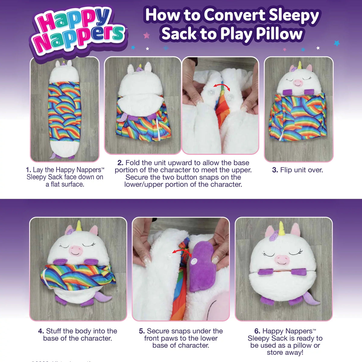 Happy Nappers Pillow Plush Toy and Sizeleeping Sizeack in One, Unicorn