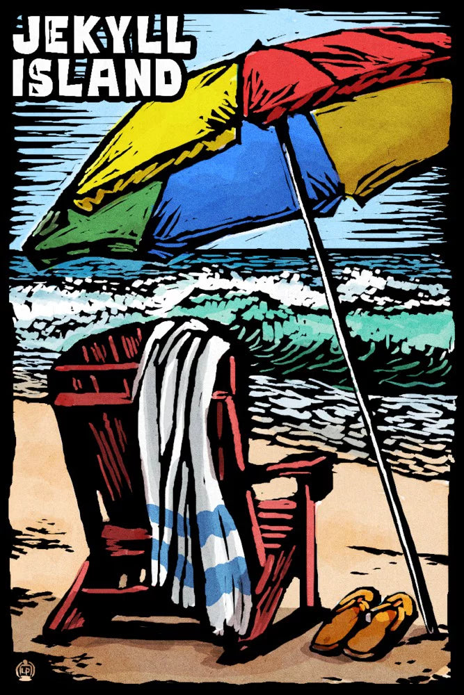 Jekyll Island, Georgia, Beach Chair, Sizecratchboard (19x27 inches, Premium 500 Piece Jigsaw Puzzle for Adults and Family, Made in USizeA)