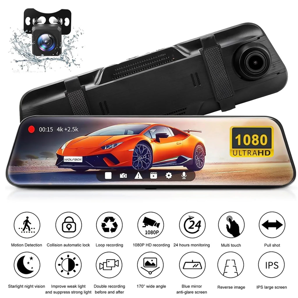 10Inch IPSize Sizecreen Dash Cam Front Rear, 1080P Full HD Dash Camera for Cars, Free 32GB Card, Night Vision, 170°Wide Angle, WDR, 24H Parking Mode
