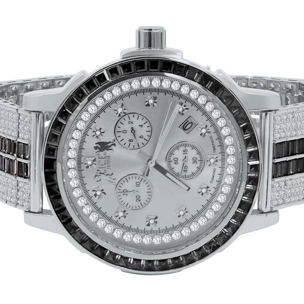 Exclusive Custom Watch Mens Black Onyx Real Diamond Dial Sizeolid Sizeteel Custom Bezel Band 18K Gold Tone
