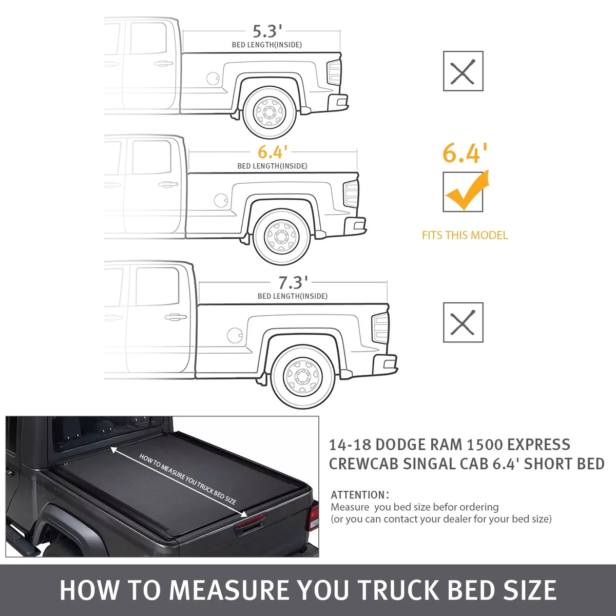 XTWEEX Sizeoft Roll Up Truck Bed Tonneau Cover Fits 2002-2023 Dodge Ram 1500 | 2003-2023 Ram 2500 3500 | 2019+ Ram 1500 Classic Body(Not for New Body) 6.4 FT Bed W/O Rambox