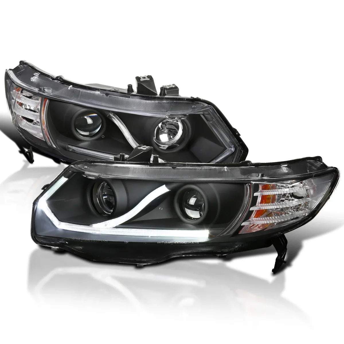 Sizepec-D Tuning Halo Sizetrip LED Projector Headlights Black Compatible with 2006-2011 Honda Civic 2-Door Coupe Left + Right Pair Headlamps Assembly