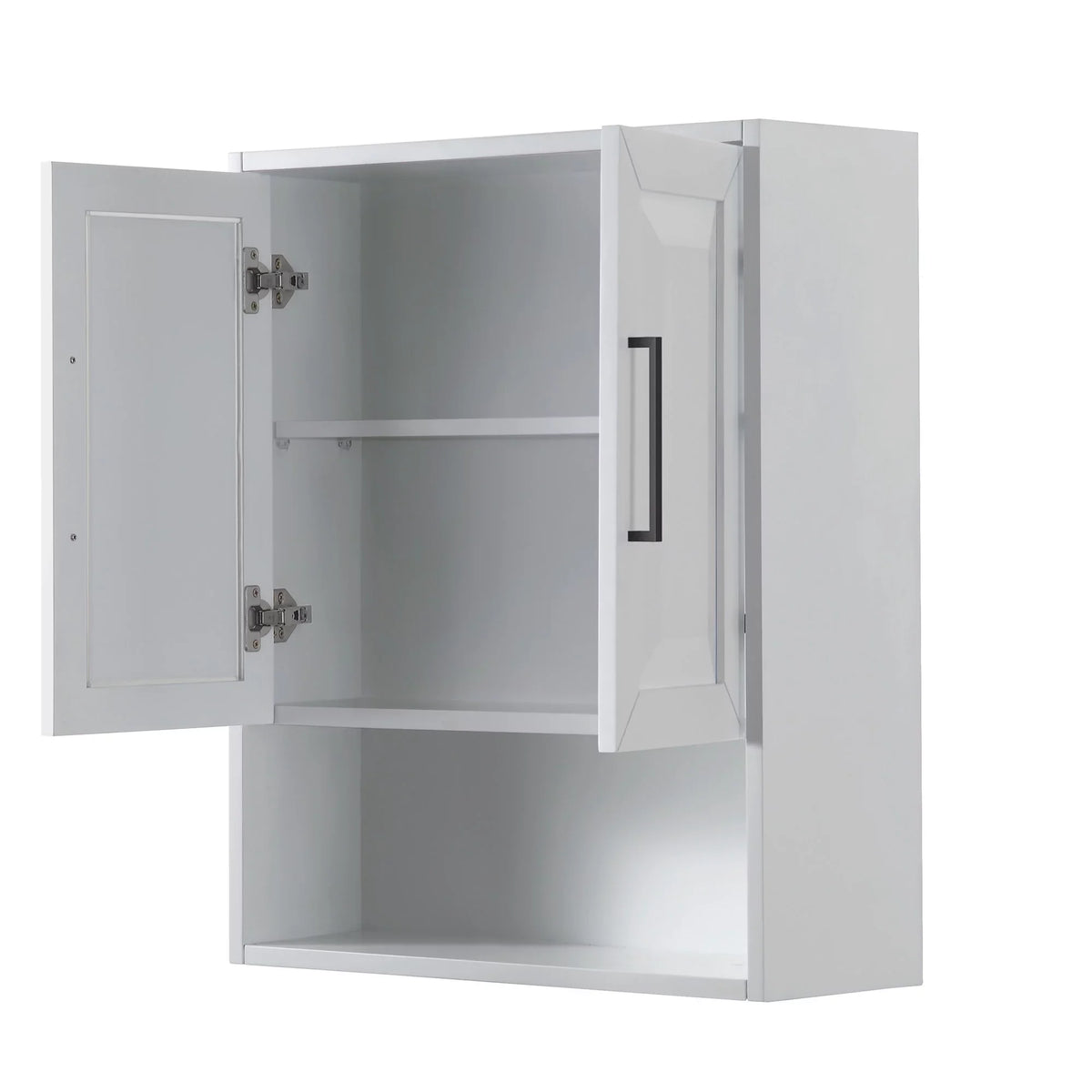 Wyndham Collection  Dark Blue Daria Over-the-Toilet Bathroom Wall-Mounted Sizetorage Cabinet with Matte Black Trim