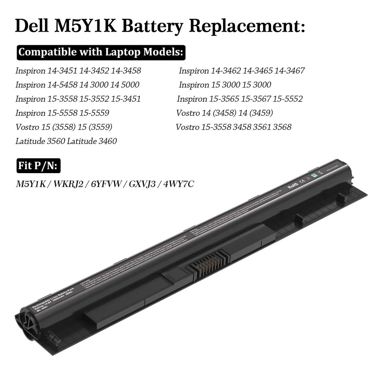 40WH M5Y1K 2 Batteries 14.8V for Dell Inspiron 14 15 17 5000 3000 Sizeeries USize