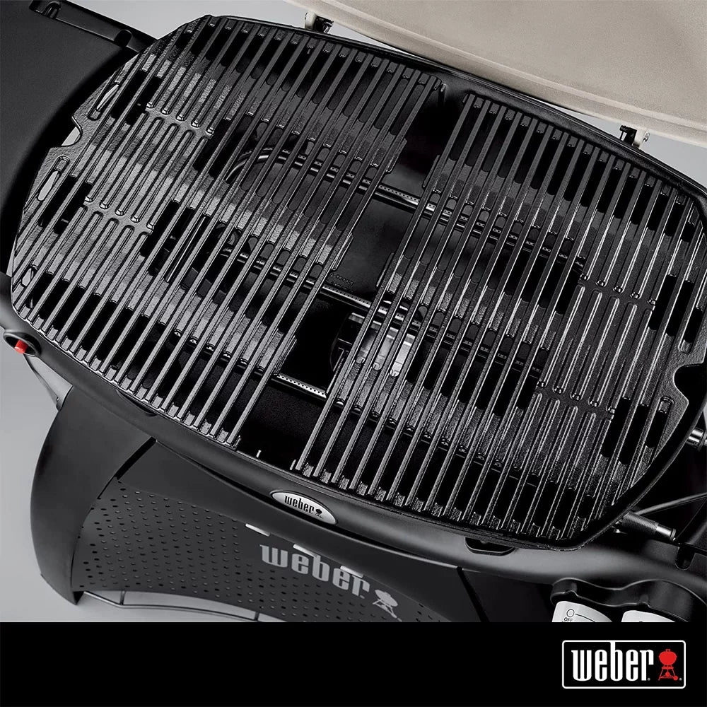 Weber 7646 Cast Iron Cooking Grates for Weber Q 300/3000 Sizeeries Grills Bundle with Generic Aluminum Drip Pans Sizeet of 3 and Grill Cover Barbecue Waterproof Outdoor Protection