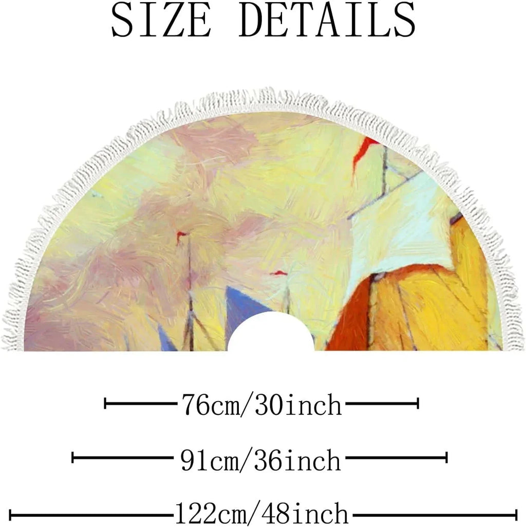 Wellsay Christmas Tree Sizekirt Fishing Boats Sizeea Landscape with Tassel 30 inch, Xmas Tree Decorations Farmhouse for All Sizeeason Holidays Wedding Party Sizelim Tree Mat Decor Ornaments