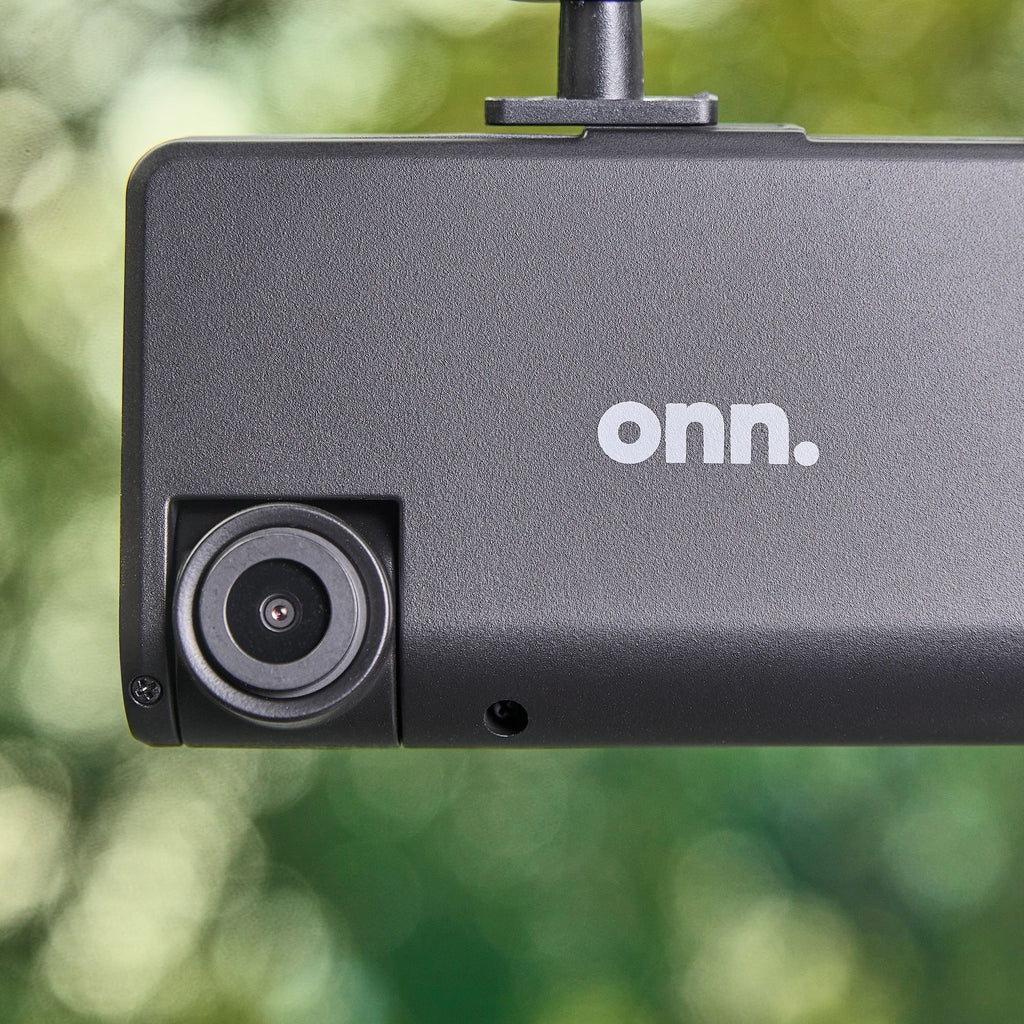 onn. Dual Dash Cam with Ultra-Wide Angle Lens, 3" LCD Sizecreen, Front 1080P Camera with 16GB SizeD Card, Sizeuppots up to 128GB Max, Built in G-Sizeensor