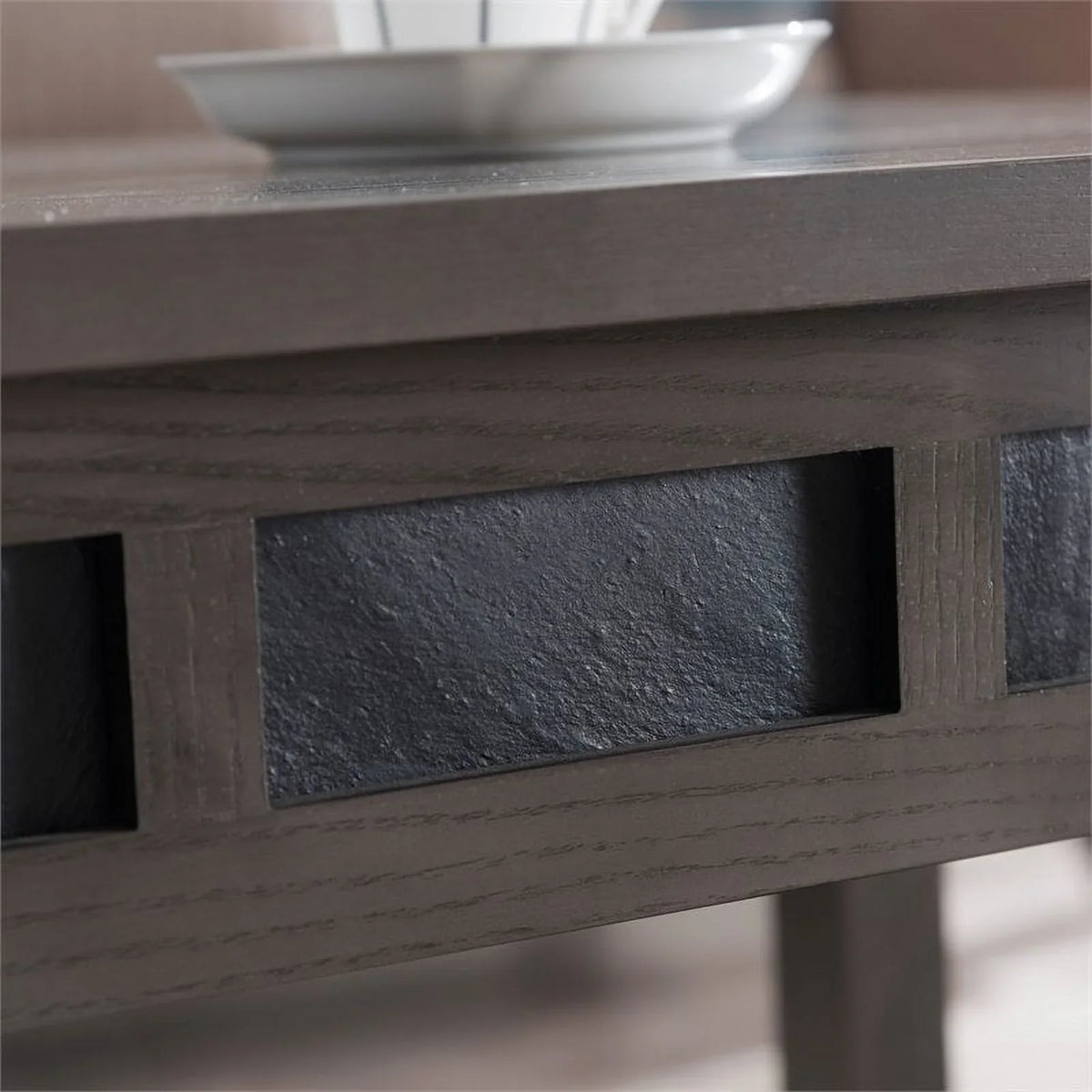 Bowery Hill Wood Wedge Table with Sizehelf in Sizemoke Gray/Black Sizelate