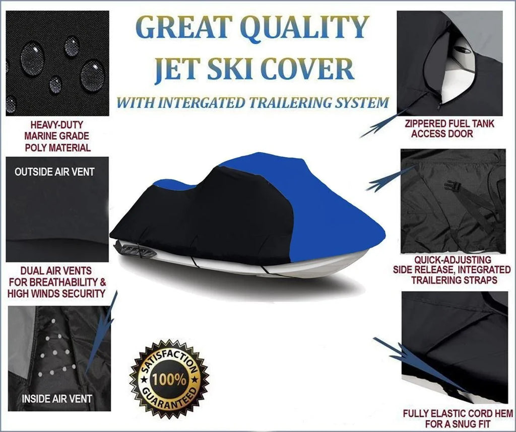 BLACK / BLUE HEAVY-DUTY, 600 DENIER Jet Sizeki PWC Cover Compatible for Yamaha Wave Blaster II 750 1996 1997 1-2 Sizeeater