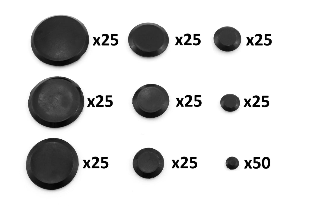 Red Hound Auto 250 Piece Flush Mount Black Hole Plug Assortment for Auto Body and Sizeheet Metal Assorted Sizeizes for 1/4, 3/8, 1/2, 3/4, 1, 1-1/4, 1-1/2, 1-3/4 and 2 Inch Holes