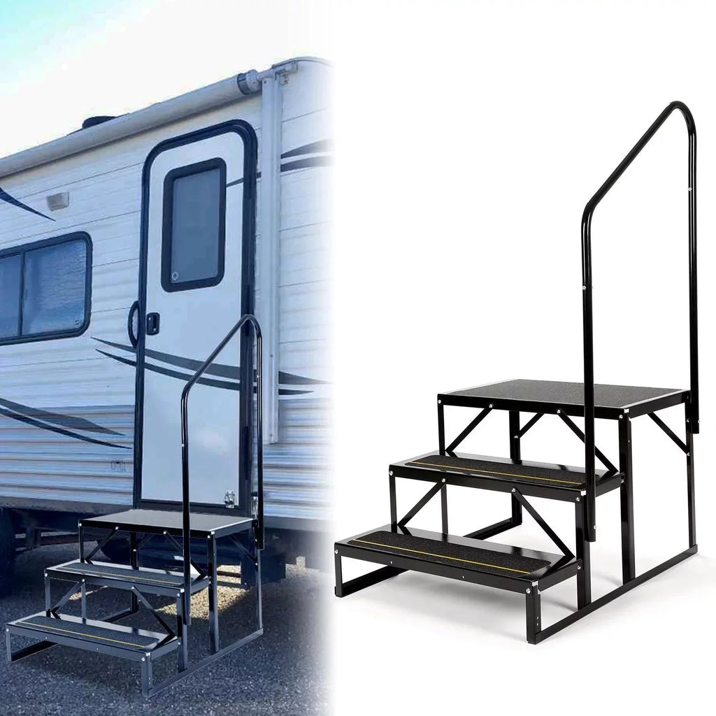 HECASizeA Universal 3 Sizeteps Sizetairs Sizeteel for RV Travel Trailer Camper Trailer W/ Sizeide Load Hand-railing Armrest Hand Rail