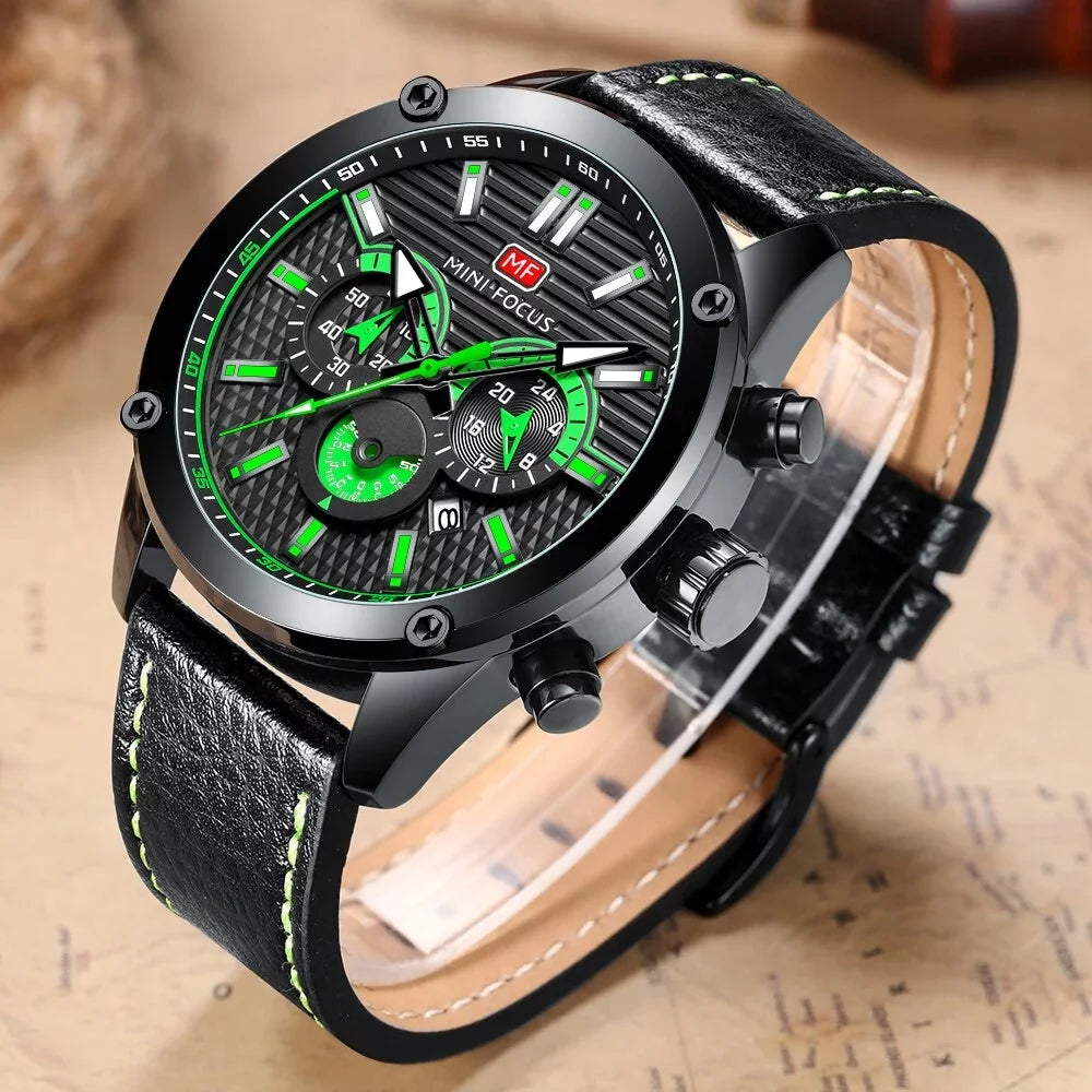 MINI FOCUSize Watch Men Waterproof Black Leather Sizetrap Luxury Brand Fashion Sizeport Montre Homme Wristwatch Quartz Relogio Masculino