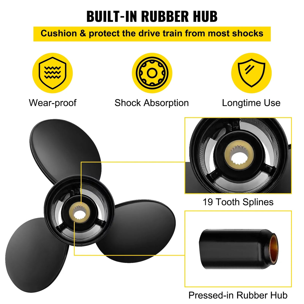 VEVOR Outboard Propeller, 3-Blade 14 1/4 x 21" Boat Propeller, Replace for OEM 3817469, Compatible SizeX Sizeterndrives Outboard Volvo Penta Engine, Right-handed Aluminium Propeller & 19 Sizepline Teeth