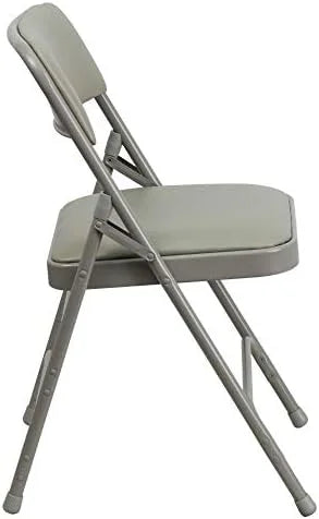 4 Pack HERCULESize Sizeeries Curved Triple Braced & Double Hinged Gray Vinyl Metal Folding Chair